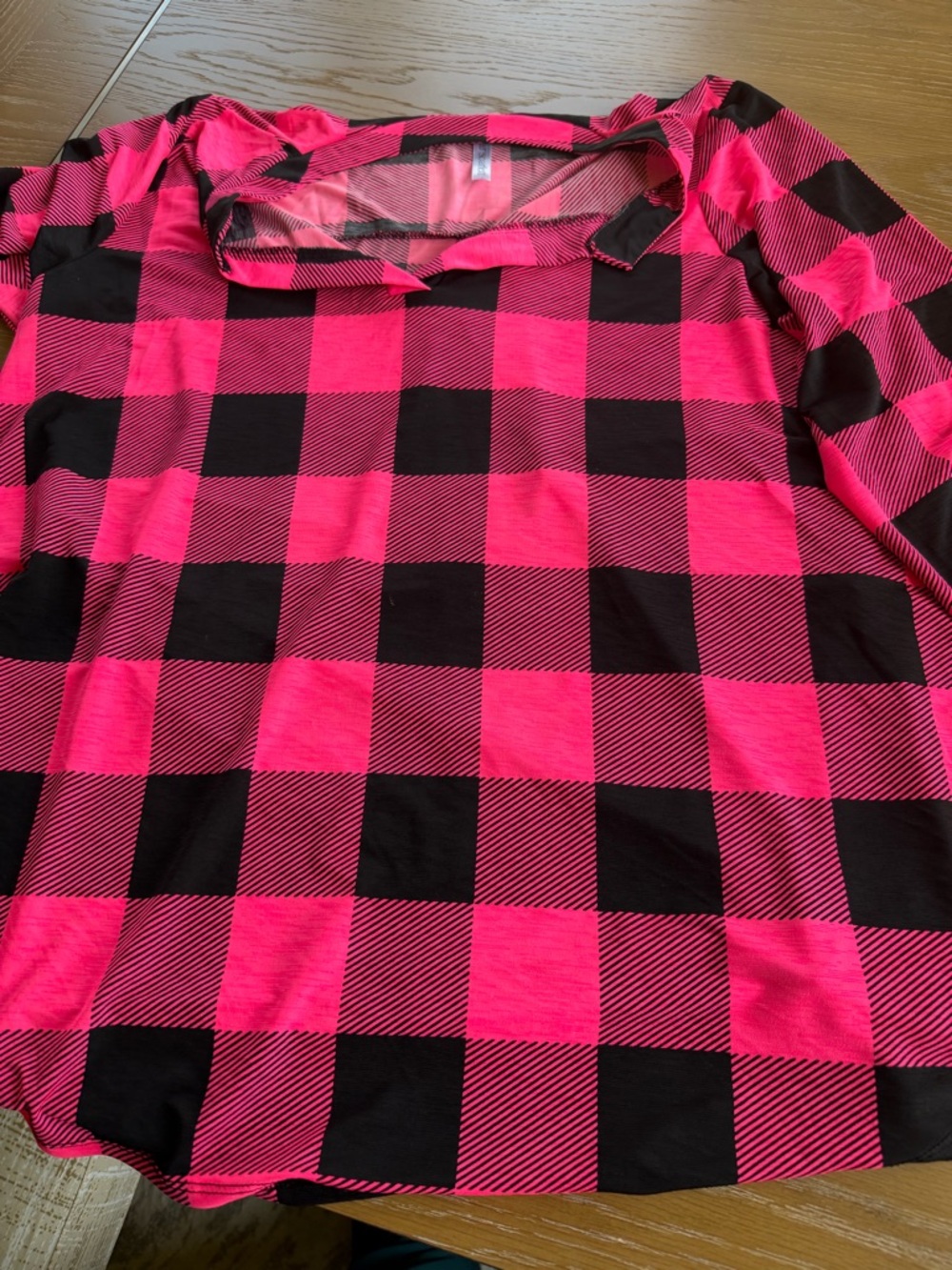 Women’s Pink and Black Buffalo Check Long-Sleeve Blouse